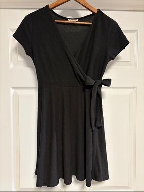 Rolla Coster Black Short Sleeve Wrap Mini Dress with Side Tie